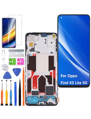HLYGZX Ersatz Display für Oppo Find X3 Lite 5G LCD Bildschirm TFT, CPH2145 Display Bildschirm Touch Digitizer Assembly Reparaturteile Kit(Schwarz mit Rahmen, Ohne Fingerabdruck) von HLYGZX