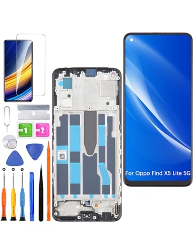 HLYGZX Ersatz Display für Oppo Find X5 Lite 5G LCD Bildschirm TFT, für Oppo Reno 7 5G Display Bildschirm Touch Digitizer Assembly Reparaturteile Kit(Schwarz mit Rahmen, Ohne Fingerabdruck) von HLYGZX