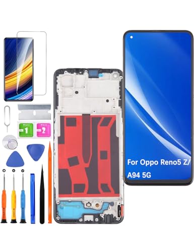 HLYGZX Ersatz Display für Oppo Reno5 Z / A94 5G LCD Bildschirm TFT, CPH2211 CPH2211 Display Bildschirm Touch Digitizer Assembly Reparaturteile Kit(Schwarz mit Rahmen, Ohne Fingerabdruck) von HLYGZX