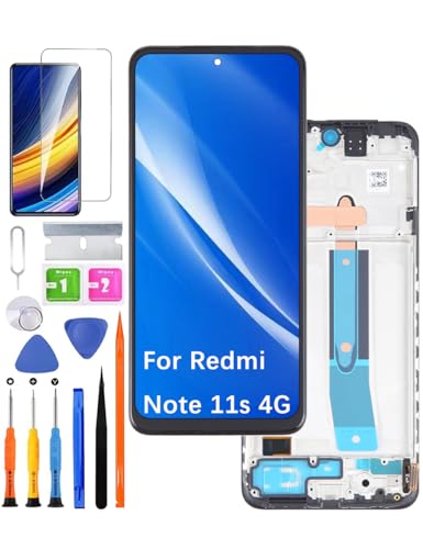 Ersatz Display für Xiaomi Redmi Note 11s 4G LCD Bildschirm TFT , 2201117SG 2201117SI Display Bildschirm Touch Digitizer Assembly Reparaturteile Kit(Schwarz mit Rahmen, Ohne für Redmi Note 11s 5G) von HLYGZX