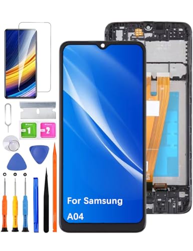 HLYGZX Ersatz Display für Samsung Galaxy A04 LCD Bildschirm, A045F A045F/DS Display Bildschirm Touch Digitizer Assembly Reparaturteile Kit(Schwarz mit Rahmen) von HLYGZX