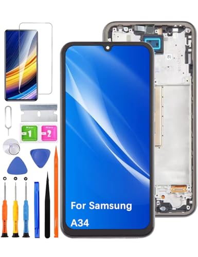 HLYGZX Ersatz Display für Samsung Galaxy A34 LCD Bildschirm,A346B A346E A346M A346B/DS Display Bildschirm Touch Digitizer Assembly Reparaturteile Kit(Schwarz mit Rahmen) von HLYGZX