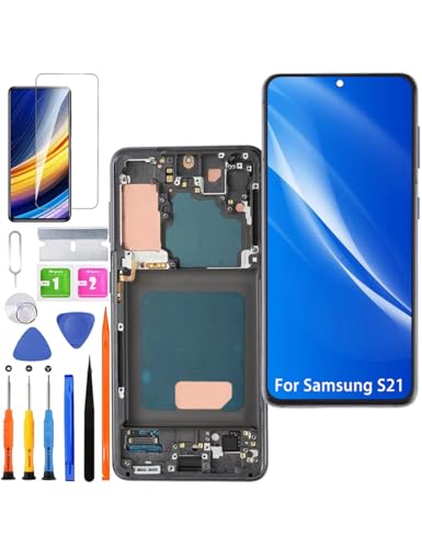 HLYGZX Ersatz Display für Samsung Galaxy S21 LCD Bildschirm TFT,G991B G991U Display Bildschirm Touch Digitizer Assembly Reparaturteile Kit(Schwarz mit Rahmen,Ohne Fingerabdruck) von HLYGZX