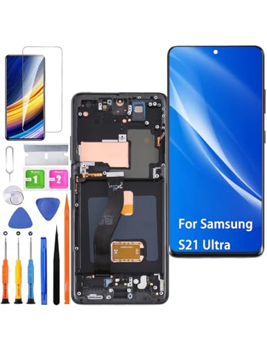 HLYGZX Ersatz Display für Samsung Galaxy S21 Ultra 5G LCD Bildschirm TFT,G998B G998U G998W Display Bildschirm Touch Digitizer Assembly Reparaturteile Kit(Schwarz mit Rahmen,Ohne Fingerabdruck) von HLYGZX