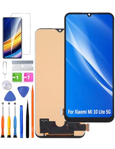 HLYGZX Ersatz Display für Xiaomi Mi 10 Lite 5G LCD-Bildschirm TFT, M2002J9G M2002J9S XIG01 Bildschirm LCD Display Touch Digitizer Assembly Reparaturteile Kit(Ohne Fingerabdruck) von HLYGZX