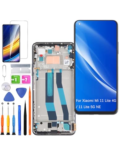 HLYGZX Ersatz Display für Xiaomi Mi 11 Lite 4G / 11 Lite 5G NE LCD Bildschirm TFT, 2109119DG Display Bildschirm Touch Digitizer Assembly Reparaturteile Kit(Schwarz mit Rahmen) von HLYGZX