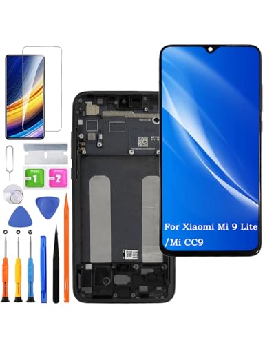 HLYGZX Ersatz Display für Xiaomi Mi 9 Lite/Mi CC9 LCD Bildschirm TFT, M1904F3BG Display Bildschirm Touch Digitizer Assembly Reparaturteile Kit(Schwarz mit Rahmen, Ohne Fingerabdruck) von HLYGZX