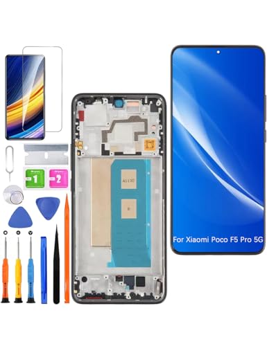 HLYGZX Ersatz Display für Xiaomi Poco F5 Pro 5G LCD Bildschirm TFT, 23013PC75G Display Bildschirm Touch Digitizer Assembly Reparaturteile Kit(Schwarz mit Rahmen, Ohne Fingerabdruck) von HLYGZX