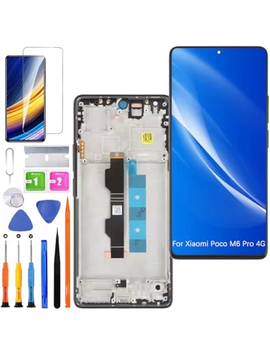 HLYGZX Ersatz Display für Xiaomi Poco M6 Pro 4G LCD Bildschirm TFT Display Touch Digitizer Assembly Reparaturteile Kit(Schwarz mit Rahmen, Ohne Fingerabdruck) von HLYGZX