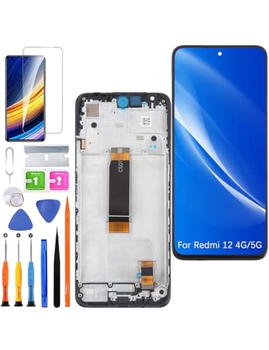 HLYGZX Ersatz Display für Xiaomi Redmi 12 LCD Bildschirm, 23053RN02A 23053RN02L Display Bildschirm Touch Digitizer Assembly Reparaturteile Kit(Schwarz mit Rahmen,für Redmi 12 4G / 5G) von HLYGZX