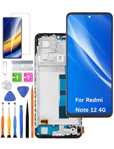 HLYGZX Ersatz Display für Xiaomi Redmi Note 12 4G LCD Bildschirm TFT, 23021RAAEG 23021RAA2Y Display Bildschirm Touch Digitizer Assembly Reparaturteile Kit(Schwarz mit Rahmen) von HLYGZX