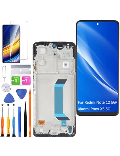 HLYGZX Ersatz Display für Xiaomi Redmi Note 12 5G LCD Bildschirm TFT, für Xiaomi Poco X5 5G Display Bildschirm Touch Digitizer Assembly Reparaturteile Kit(Schwarz mit Rahmen) von HLYGZX