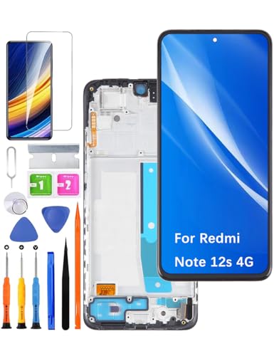 HLYGZX Ersatz Display für Xiaomi Redmi Note 12s 4G LCD Bildschirm TFT, 2303CRA44A 23030RAC7Y Display Bildschirm Touch Digitizer Assembly Reparaturteile Kit(Schwarz mit Rahmen) von HLYGZX