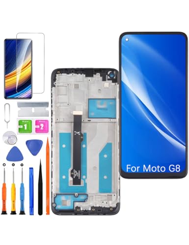 HLYGZX Ersatz Display für Motorola Moto G8 LCD Bildschirm, XT2045 Display Bildschirm Touch Digitizer Assembly Reparaturteile Kit(Schwarz mit Rahmen) von HLYGZX