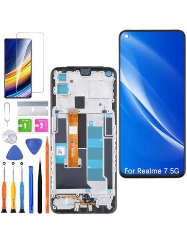 HLYGZX Ersatz Display für Realme 7 5G LCD Bildschirm, RMX2111 Display Bildschirm Touch Digitizer Assembly Reparaturteile Kit(Schwarz mit Rahmen) von HLYGZX