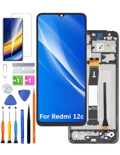 HLYGZX Ersatz Original Display für Xiaomi Redmi 12c LCD Bildschirm, 22120RN86G 22120RN86I Display Bildschirm Touch Digitizer Assembly Reparaturteile Kit(Schwarz mit Rahmen) von HLYGZX