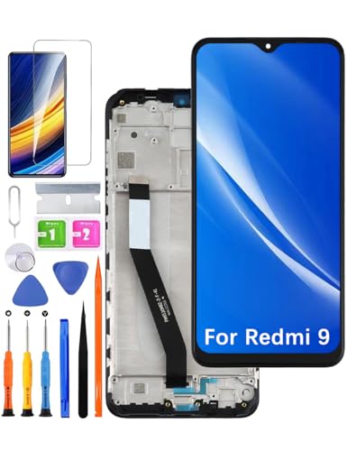 HLYGZX Ersatz Original Display für Xiaomi Redmi 9 LCD Bildschirm, M2004J19G M2004J19C Display Bildschirm Touch Digitizer Assembly Reparaturteile Kit(Schwarz mit Rahmen,Nicht Ohne Redmi 9A/9C) von HLYGZX