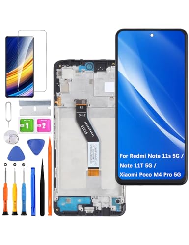 Ersatz Original Display für Xiaomi Redmi Note 11s 5G / Note 11T 5G LCD Bildschirm, für Xiaomi Poco M4 Pro 5G Display Touch Digitizer Assembly Reparaturteile Kit(Schwarz mit Rahmen,Nicht für 11s 4G) von HLYGZX