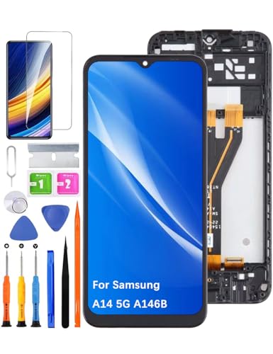 HLYGZX Ersatz Display für Samsung Galaxy A14 5G LCD-Bildschirm, A146B A146M Bildschirm LCD Display Touch Digitizer Assembly Reparaturteile Kit(Schwarz mit Rahmen,Not für A146P) von HLYGZX