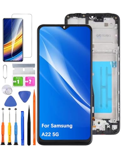 HLYGZX Ersatz Display für Samsung Galaxy A22 5G LCD-Bildschirm, A226B A226BR A226L Bildschirm LCD Display Touch Digitizer Assembly Reparaturteile Kit(Schwarz mit Rahmen) von HLYGZX