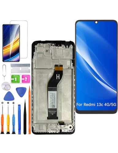 HLYGZX Ersatz Original Display für Xiaomi Redmi 13c 4G / 5G LCD Bildschirm, 23100RN82L 23124RN87G Display Bildschirm Touch Digitizer Assembly Reparaturteile Kit(Schwarz mit Rahmen) von HLYGZX