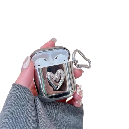 Schutzhülle für AirPods 1/2, galvanisiert, versilbert, Schleife, Herz, weiches TPU-Silikon, kabelloses Laden, AirPods 1/2, Schutzhülle für Kopfhörer Schutzhülle für AirPods 1/2, galvanisiert, versilbert, Schleife, Herz, weiches TPU-Silikon, kabelloses Laden, AirPods 1/2, Schutzhülle für Kopfhörer von HMELUNE