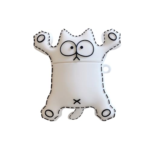 Schutzhülle für AirPods Pro/Pro 2, stylische Katzen-Kopfhörer-Hülle für AirPods Pro/Pro 2, weiches Silikon, albern, schockiert, Weiß, Kitty AirPods Pro 2/Pro von HMELUNE