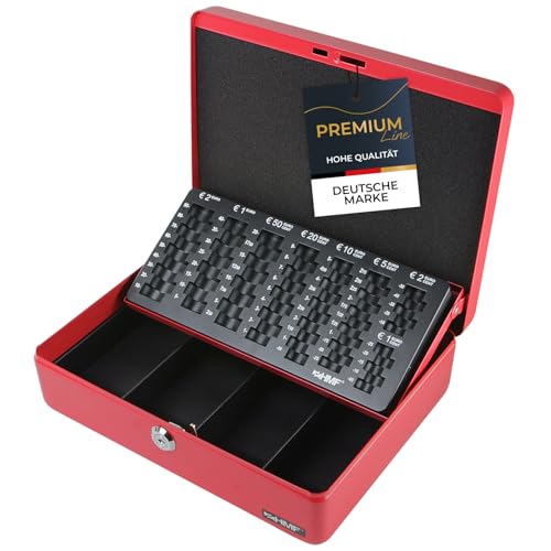 HMF 10015-03 Geldkassette abschließbar mit Münzzählbrett | 30 x 24 x 9 cm | Rot von HMF