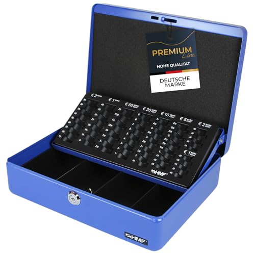 HMF 10015-05 Geldkassette abschließbar mit Münzzählbrett | 30 x 24 x 9 cm | Blau von HMF