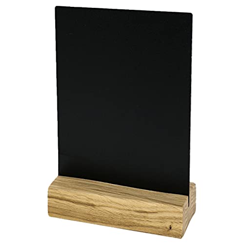 HMF 46450 Acryl Tischaufsteller Kreidetafel mit Holzfuß | T-Aufsteller | DIN A6 | Schwarz von HMF