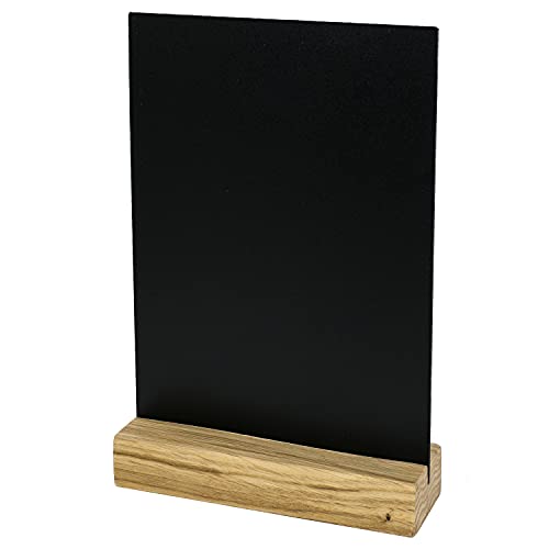 HMF 46452 Acryl Tischaufsteller Kreidetafel mit Holzfuß | T-Aufsteller | DIN A5 | Schwarz von HMF