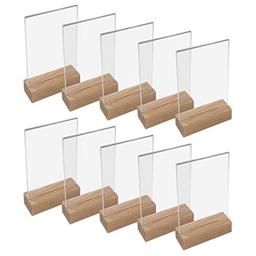HMF 46940 Acryl Tischaufsteller mit Holzfuß | 10 Stück | DIN A6 Hochformat | Glasklar von HMF