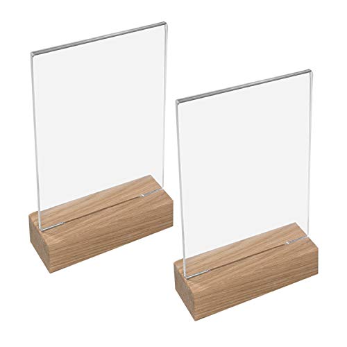 HMF 46940 Acryl Tischaufsteller mit Holzfuß | 2 Stück | DIN A6 Hochformat | Glasklar von HMF