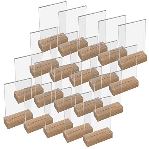 HMF 46940 Acryl Tischaufsteller mit Holzfuß | 20 Stück | DIN A6 Hochformat | Glasklar von HMF