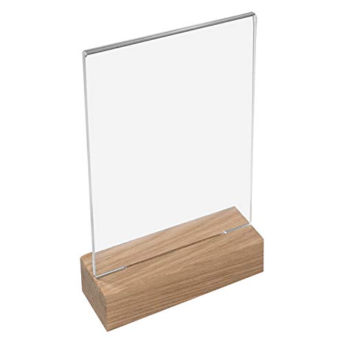 HMF 46940 Acryl Tischaufsteller mit Holzfuß | DIN A6 Hochformat | Glasklar von HMF
