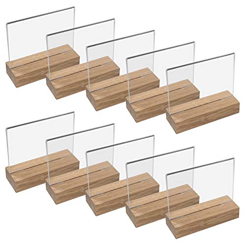 HMF 46941 Acryl Tischaufsteller mit Holzfuß | 10 Stück | DIN A6 Querformat | Glasklar von HMF