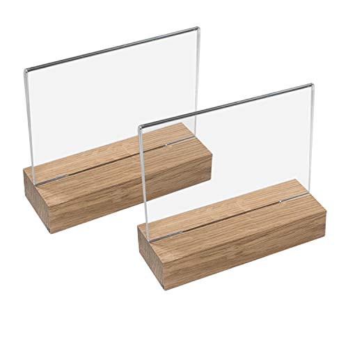 HMF 46941 Acryl Tischaufsteller mit Holzfuß | 2 Stück | DIN A6 Querformat | Glasklar von HMF