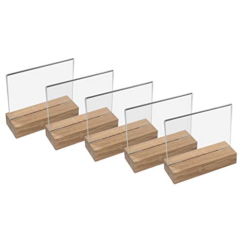 HMF 46941 Acryl Tischaufsteller mit Holzfuß | 5 Stück | DIN A6 Querformat | Glasklar von HMF