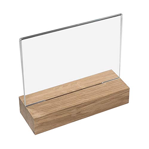 HMF 46941 Acryl Tischaufsteller mit Holzfuß | DIN A6 Querformat | Glasklar von HMF