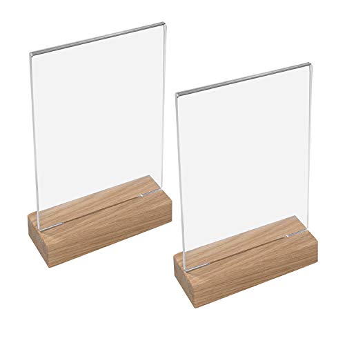 HMF 46942 Acryl Tischaufsteller mit Holzfuß | 2 Stück | DIN A5 Hochformat | Glasklar von HMF