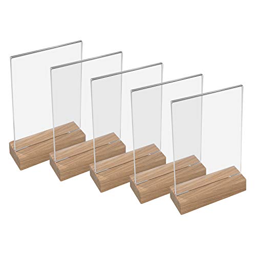 HMF 46942 Acryl Tischaufsteller mit Holzfuß | 5 Stück | DIN A5 Hochformat | Glasklar von HMF