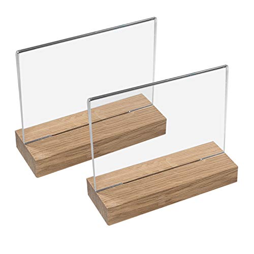 HMF 46943 Acryl Tischaufsteller mit Holzfuß | 2 Stück | DIN A5 Querformat | Glasklar von HMF