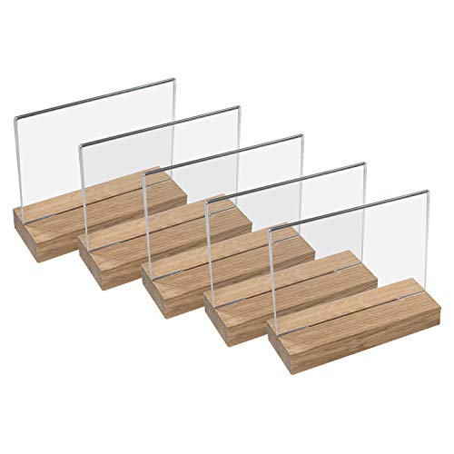 HMF 46943 Acryl Tischaufsteller mit Holzfuß | 5 Stück | DIN A5 Querformat | Glasklar von HMF