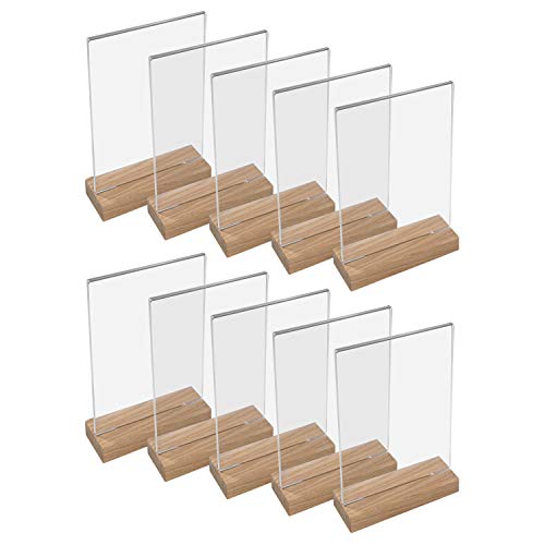 HMF 46944 Acryl Tischaufsteller mit Holzfuß | 10 Stück | DIN A4 Hochformat | Glasklar von HMF