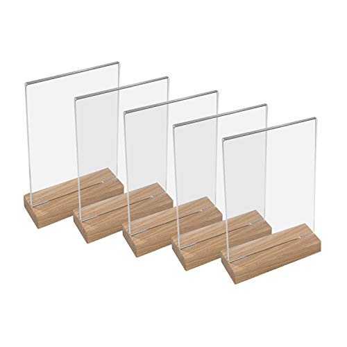 HMF 46944 Acryl Tischaufsteller mit Holzfuß | 5 Stück | DIN A4 Hochformat | Glasklar von HMF