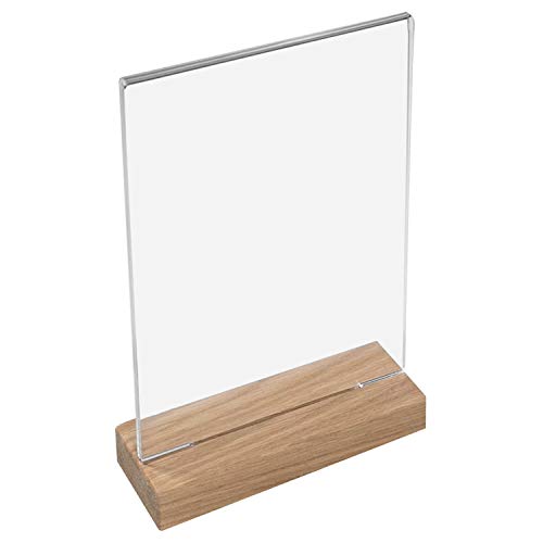 HMF 46944 Acryl Tischaufsteller mit Holzfuß | DIN A4 Hochformat | Glasklar von HMF
