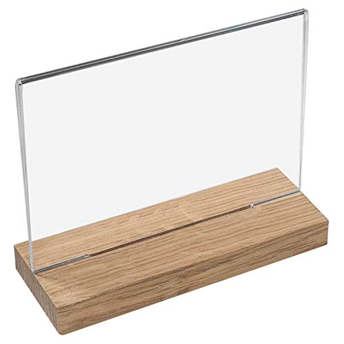HMF 46945 Acryl Tischaufsteller mit Holzfuß | DIN A4 Querformat | Glasklar von HMF