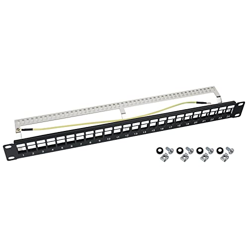 HMF 66446-02 STP Keystone-Patchpanel für Serverschrank | 19 Zoll | 1 HE | 24 Ports RJ45 Geschirmt | Schwarz von HMF