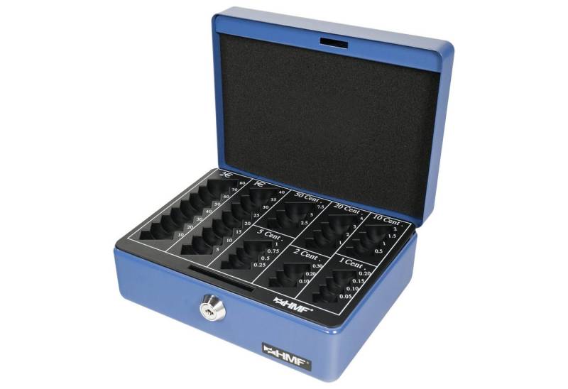 HMF Geldkassette Abschließbare Bargeldkasse mit Euro-Münzbrett, Geldbox mit Schlüssel, 20 x 16 x 9 cm, blau von HMF