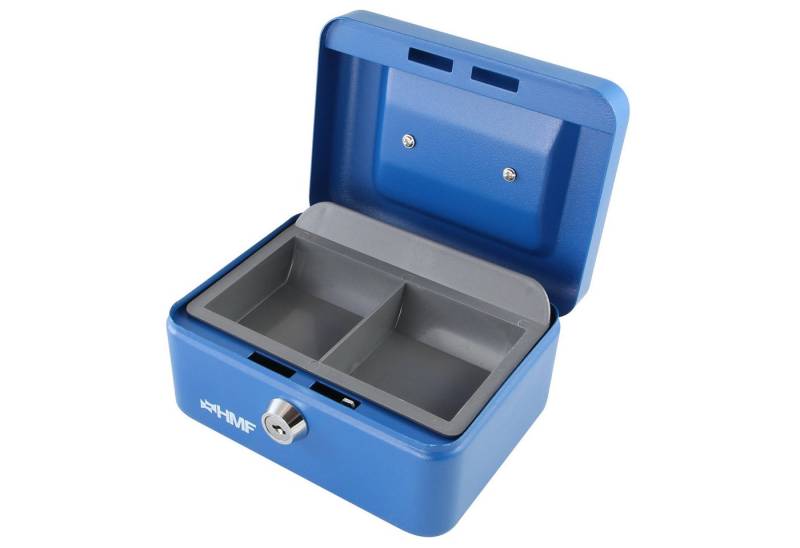 HMF Geldkassette Abschließbare Bargeldkasse mit Münzeinsatz, robuste Geldbox mit Schlüssel, 15 x 12 x 8 cm, blau von HMF